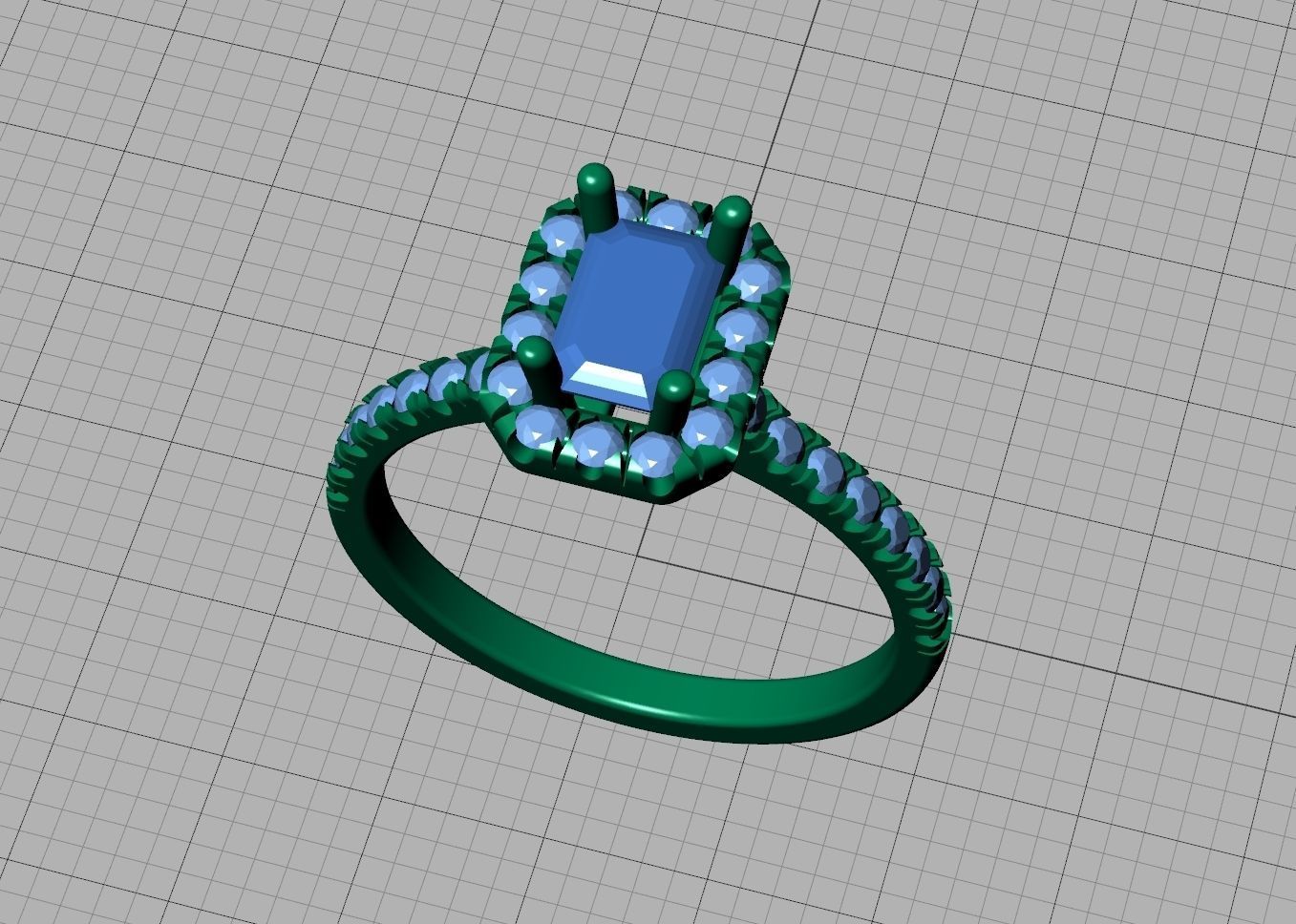 Classic Engagement Halo Ring 6x4 Emerald Cut stone 3dprint ring 3D print model_33