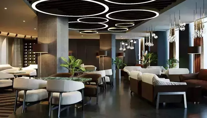 Modern Lounge Bar Restaurant 3D Model Scene - Editable 3D model