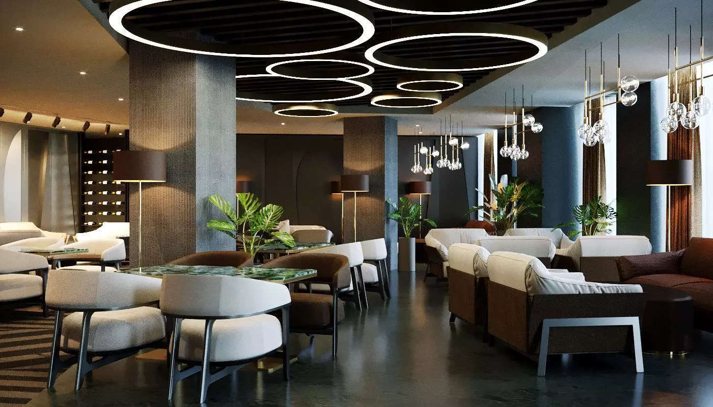 Modern Lounge Bar Restaurant 3D Model Scene - Editable 3D model_0