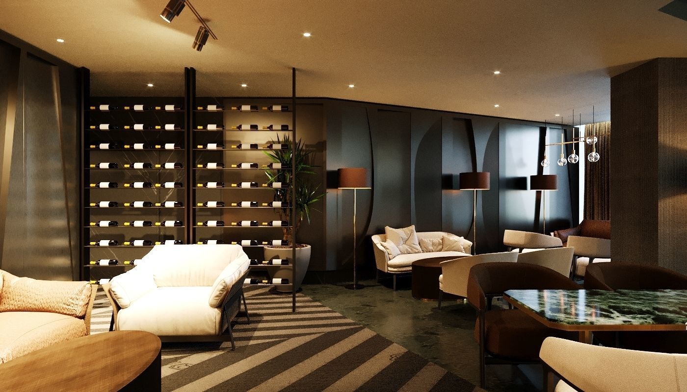 Modern Lounge Bar Restaurant 3D Model Scene - Editable 3D model_6