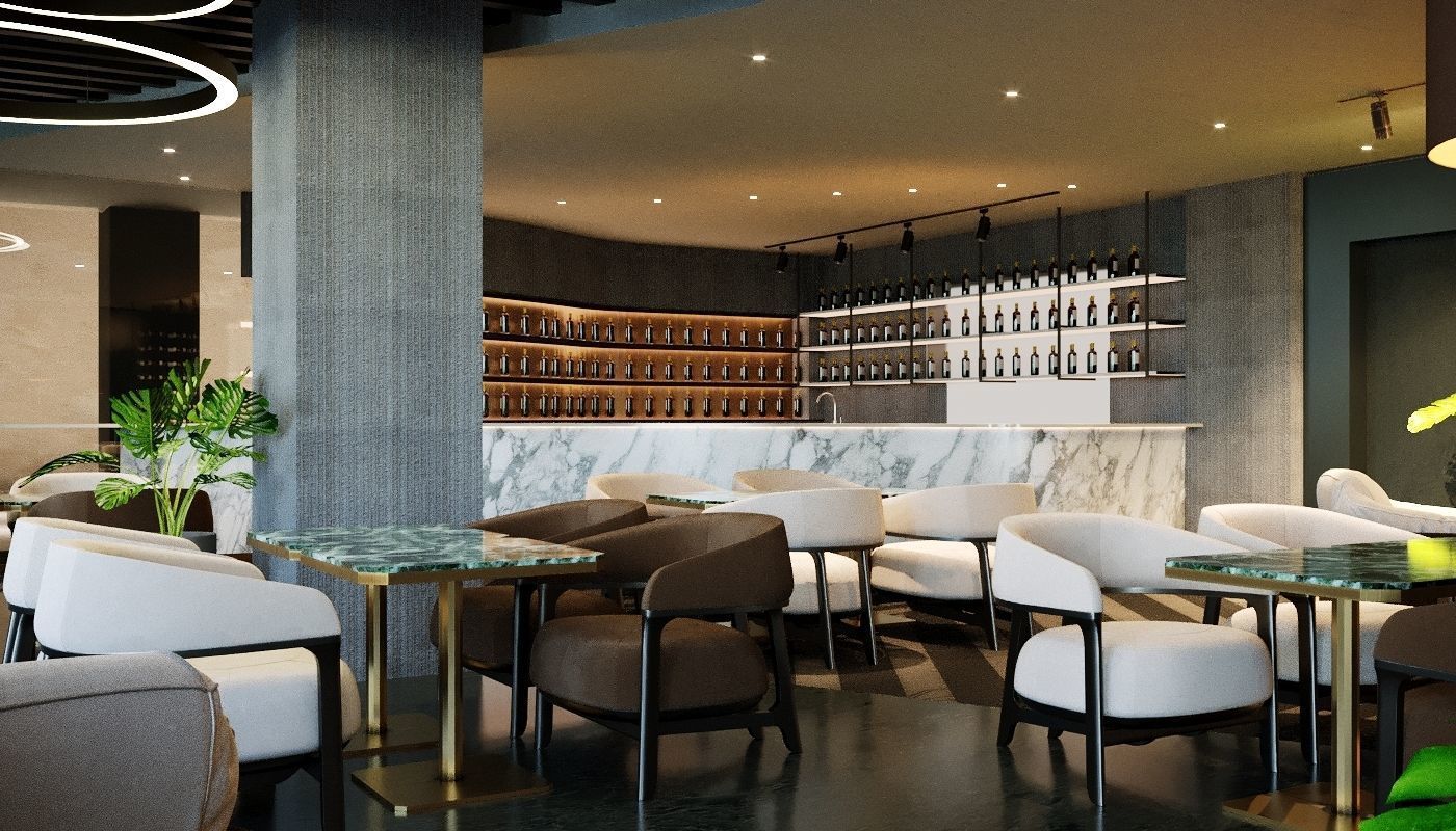 Modern Lounge Bar Restaurant 3D Model Scene - Editable 3D model_1