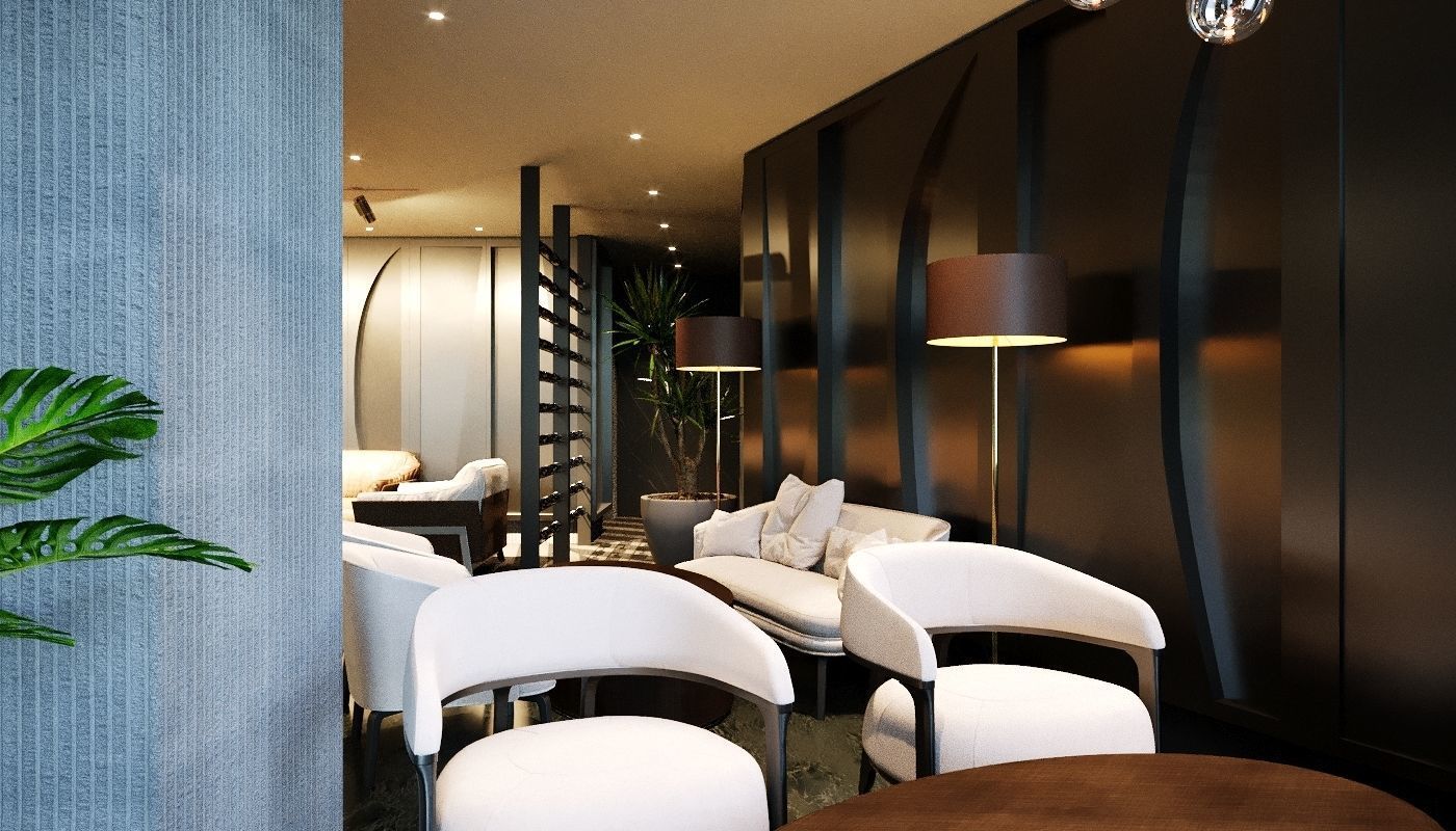 Modern Lounge Bar Restaurant 3D Model Scene - Editable 3D model_7