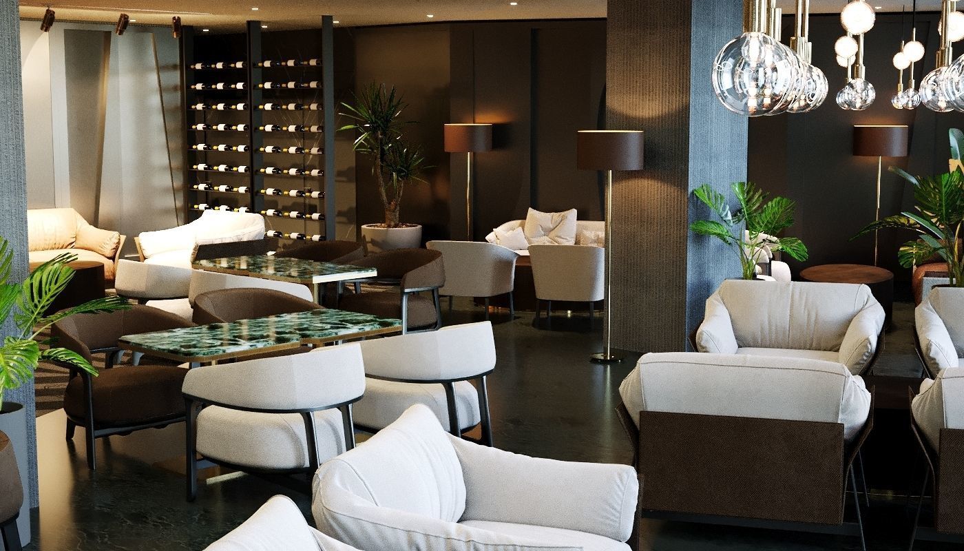 Modern Lounge Bar Restaurant 3D Model Scene - Editable 3D model_12