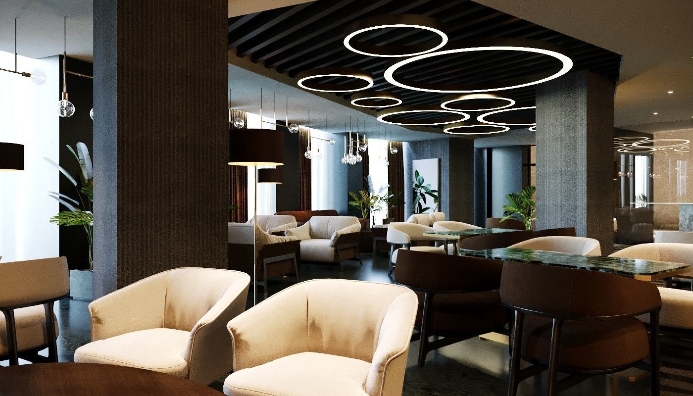 Modern Lounge Bar Restaurant 3D Model Scene - Editable 3D model_4