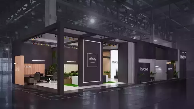 10x25 Exhibiton Stand 3D Model 3 Sides Open Booth