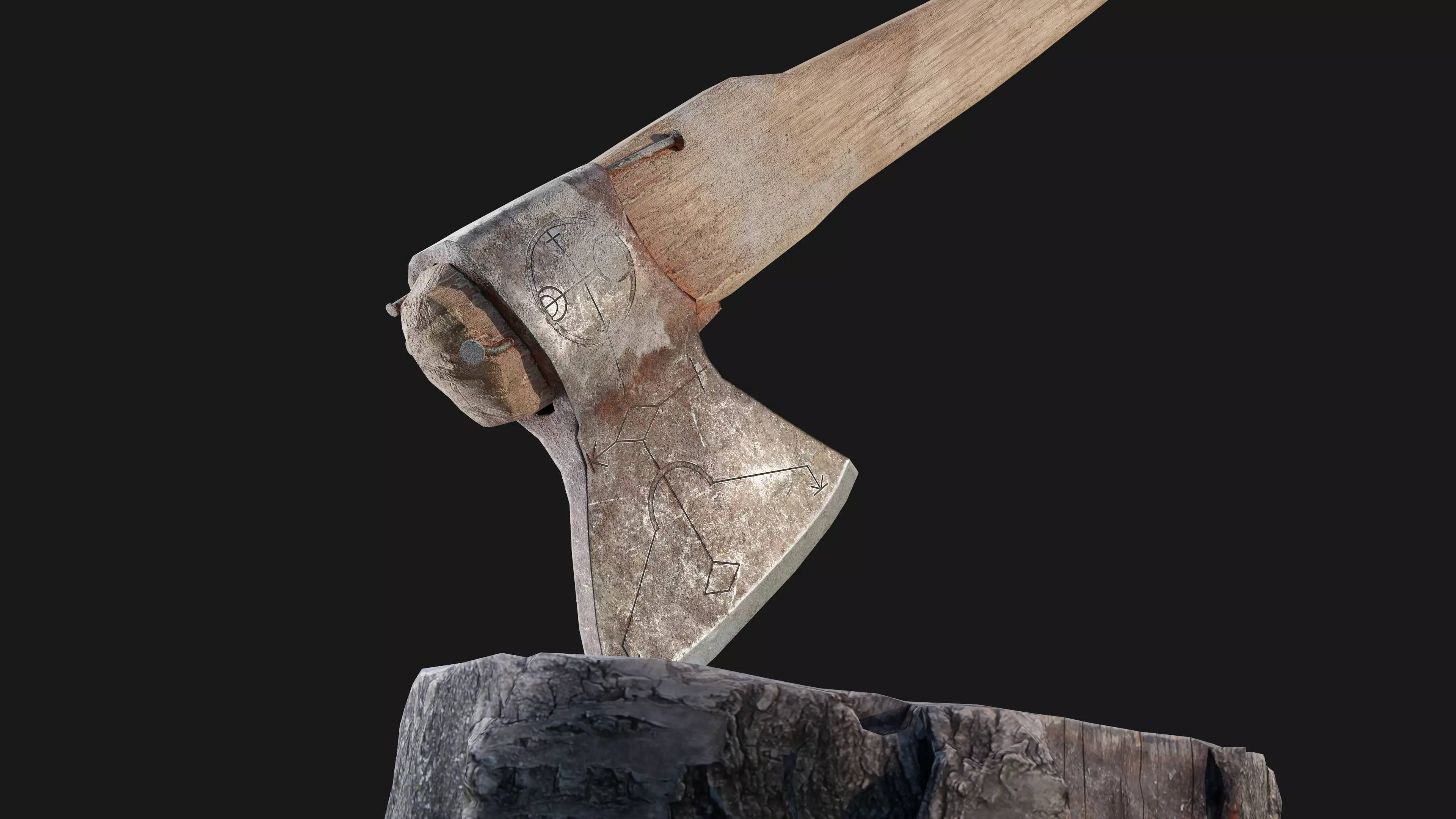 Old Viking Axe Low-poly 3D model_0