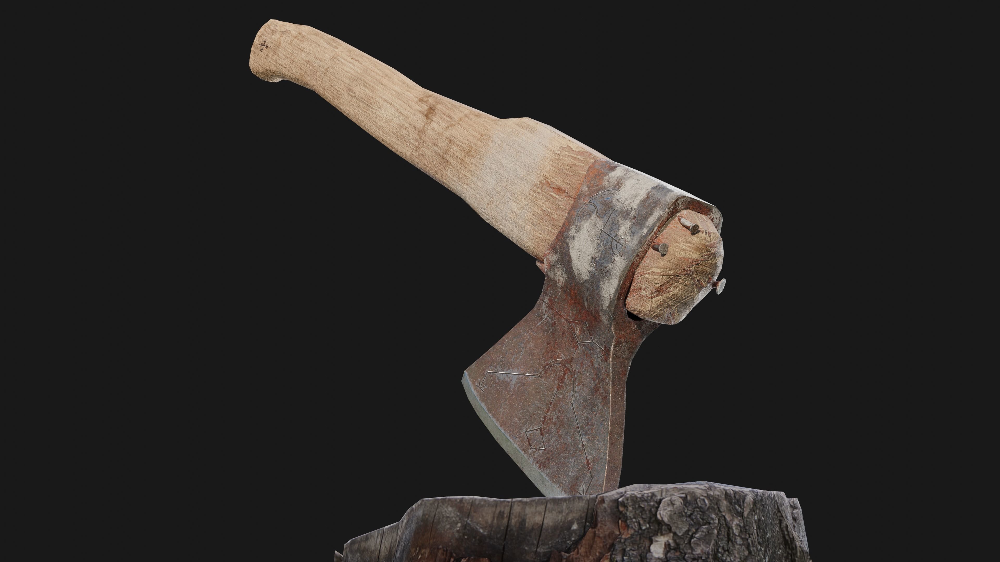 Old Viking Axe Low-poly 3D model_3
