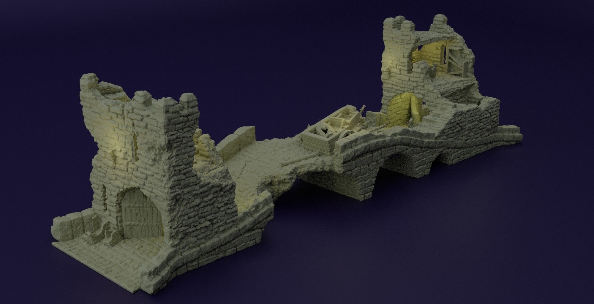 Abandoned Old Bridge Tabletop Terrain 28 MM 3D print model_1