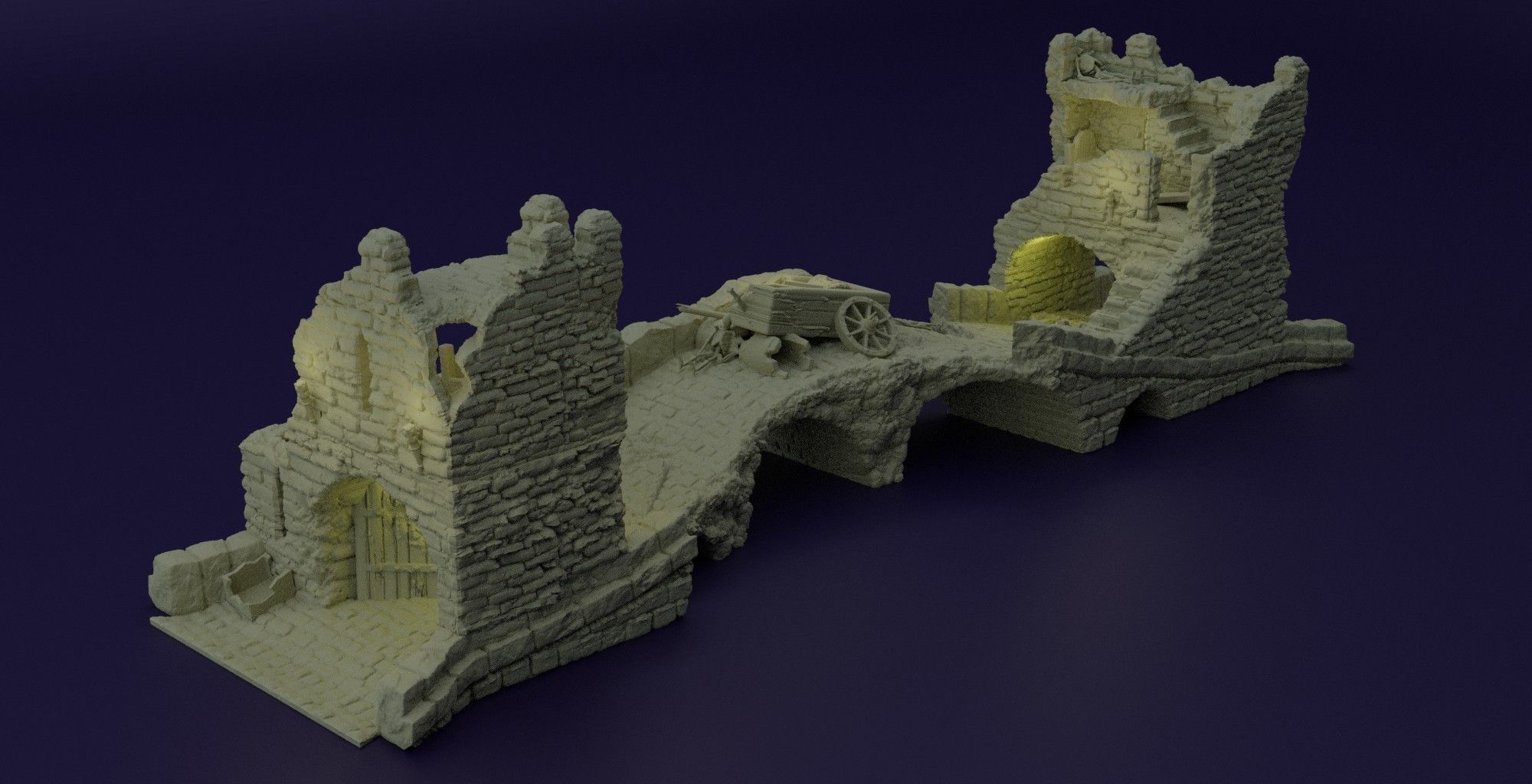 Abandoned Old Bridge Tabletop Terrain 28 MM 3D print model_3