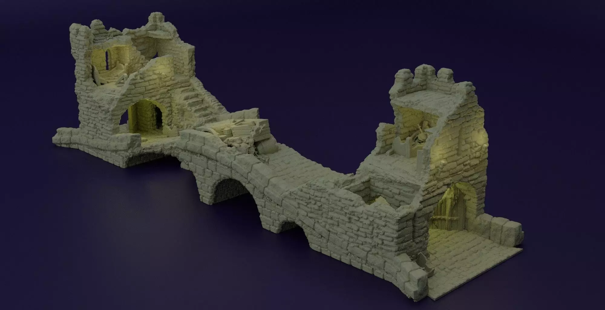 Abandoned Old Bridge Tabletop Terrain 28 MM 3D print model_0