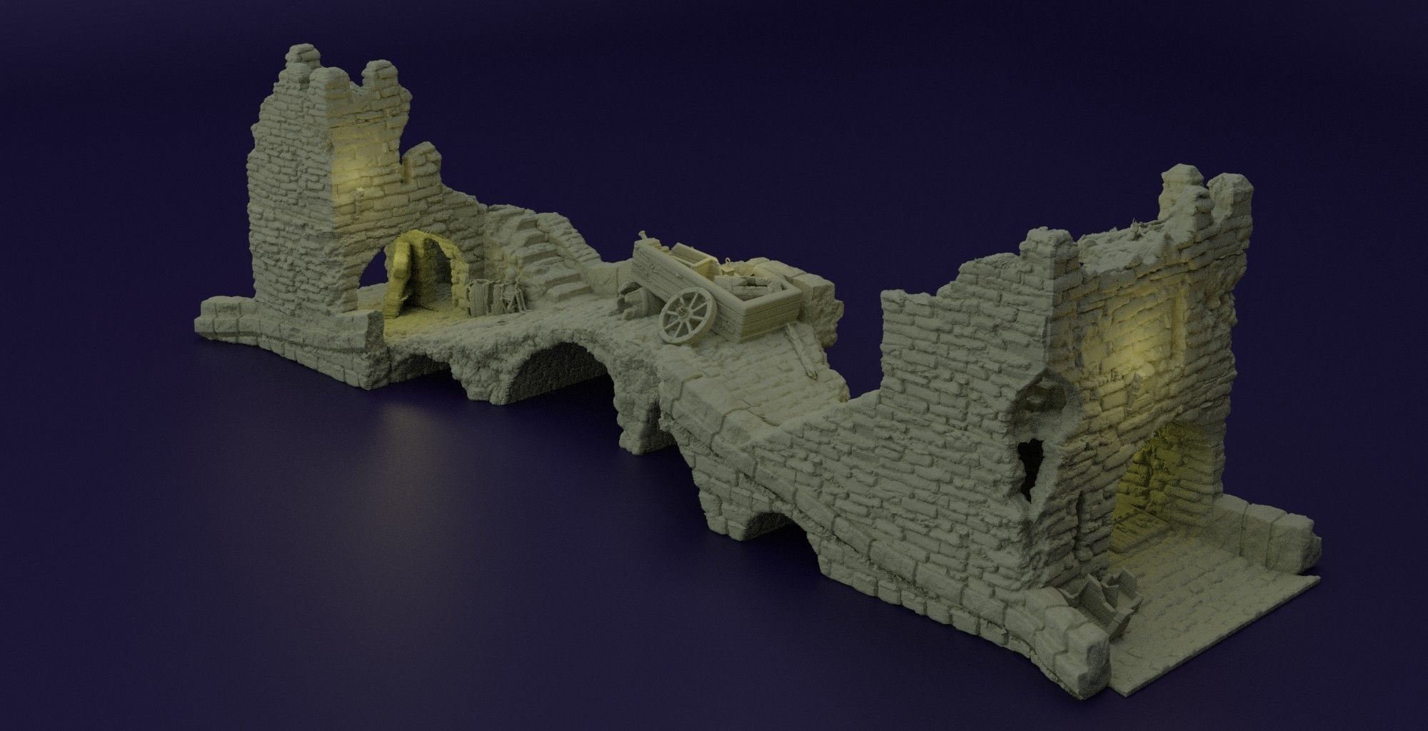 Abandoned Old Bridge Tabletop Terrain 28 MM 3D print model_2