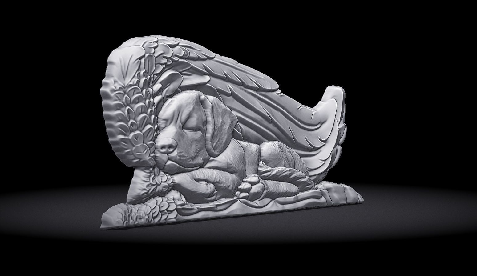 Sleeping Doggie Angel Bas Relief 3D print model_1