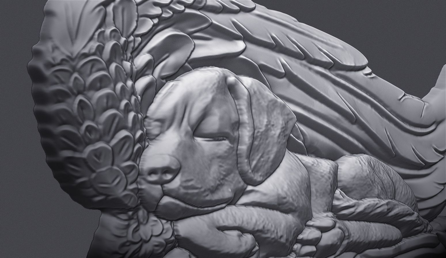 Sleeping Doggie Angel Bas Relief 3D print model_4