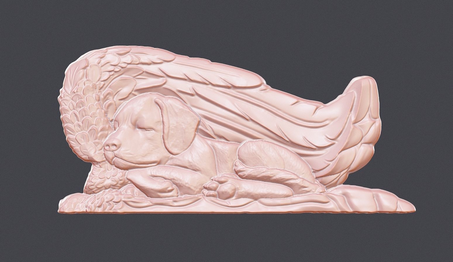 Sleeping Doggie Angel Bas Relief 3D print model_10