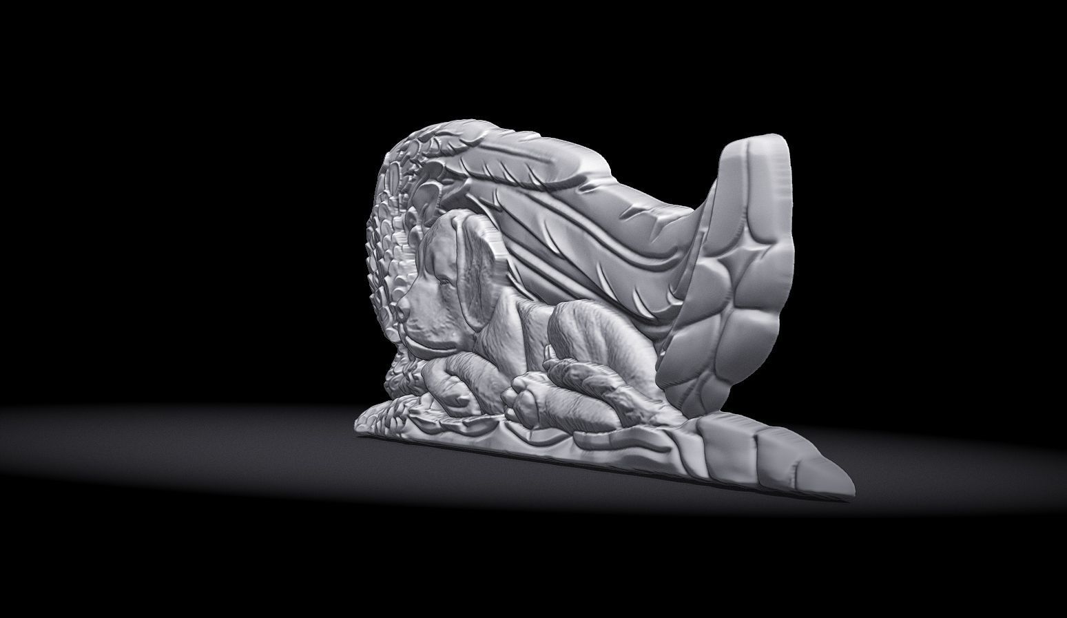 Sleeping Doggie Angel Bas Relief 3D print model_2