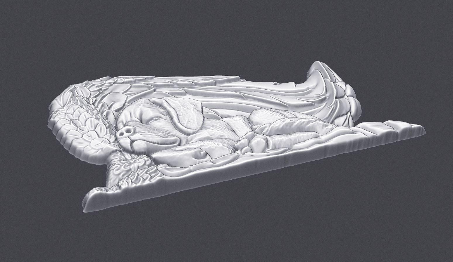 Sleeping Doggie Angel Bas Relief 3D print model_7