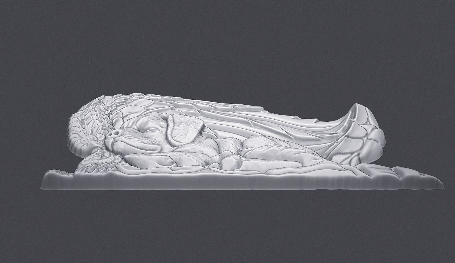 Sleeping Doggie Angel Bas Relief 3D print model_3