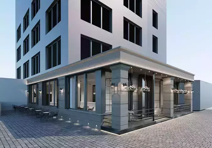 Classical Italian Commercial Facade Design 3D Model Scene 3D model