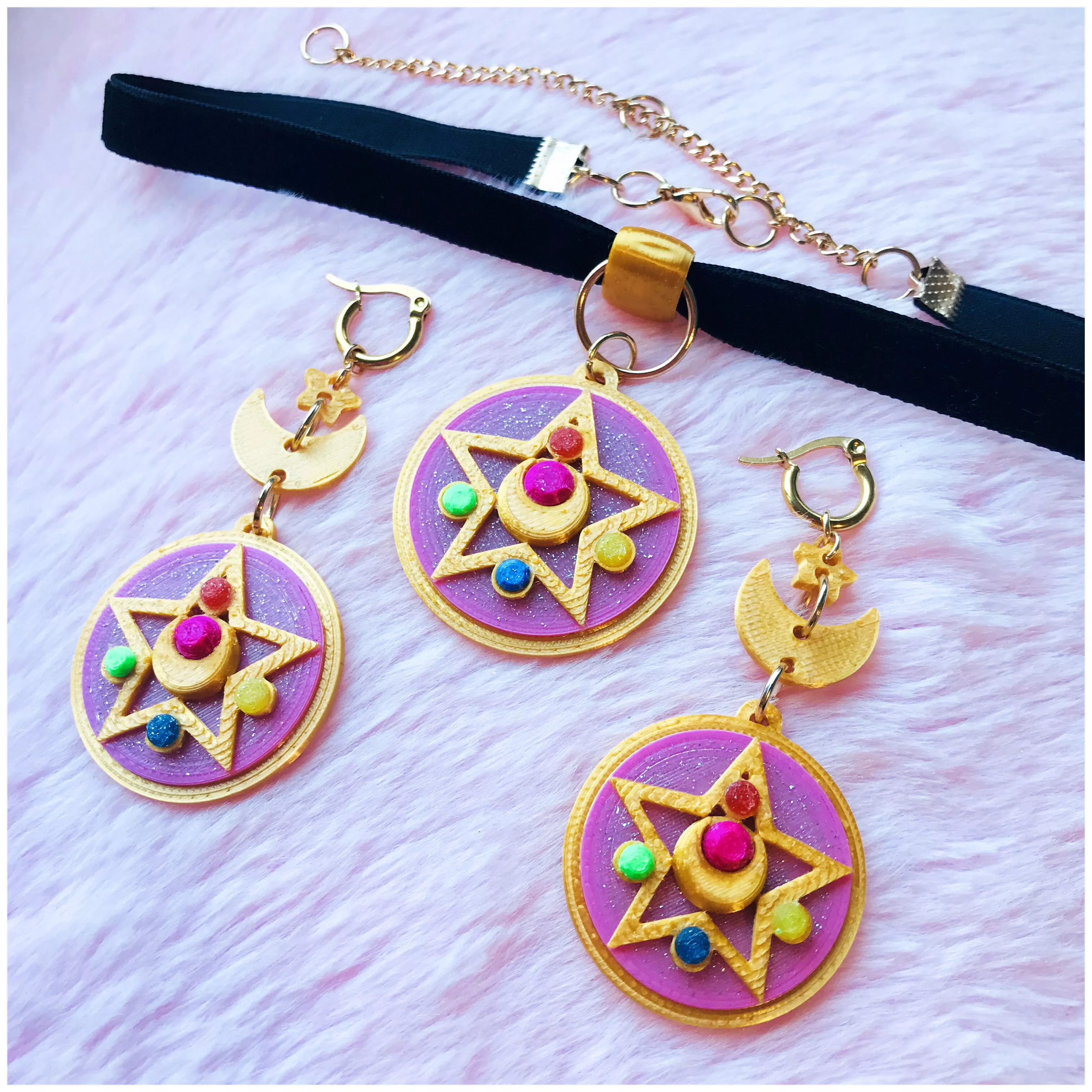 Sailor Moon Earrings Necklace Set 3D print model