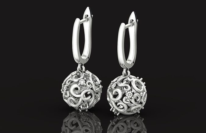  vintage openwork Earrings long Balls pendants 484 3D print model