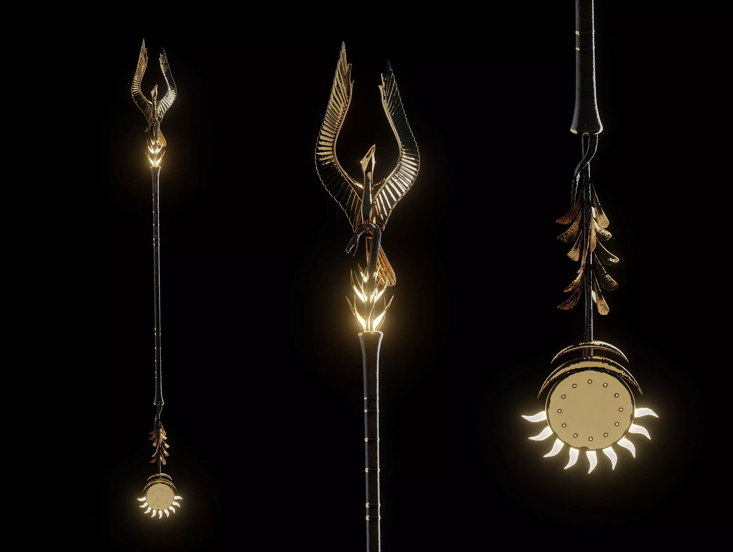 Immortal Phoenix Staff Weapon Low-poly 3D model_0