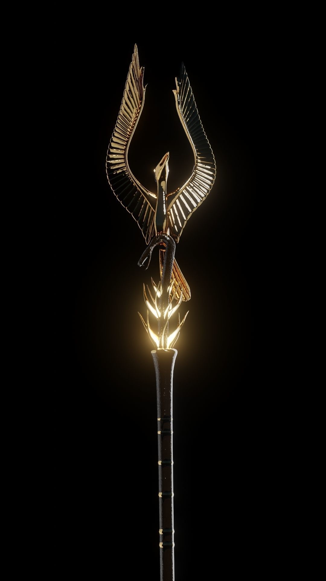 Immortal Phoenix Staff Weapon Low-poly 3D model_2