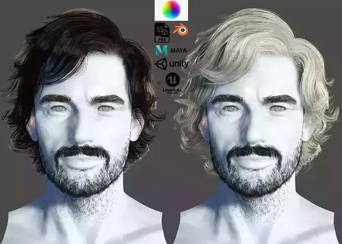 Realtime hair man low poly Hairstyle 2 Low-poly 3D model