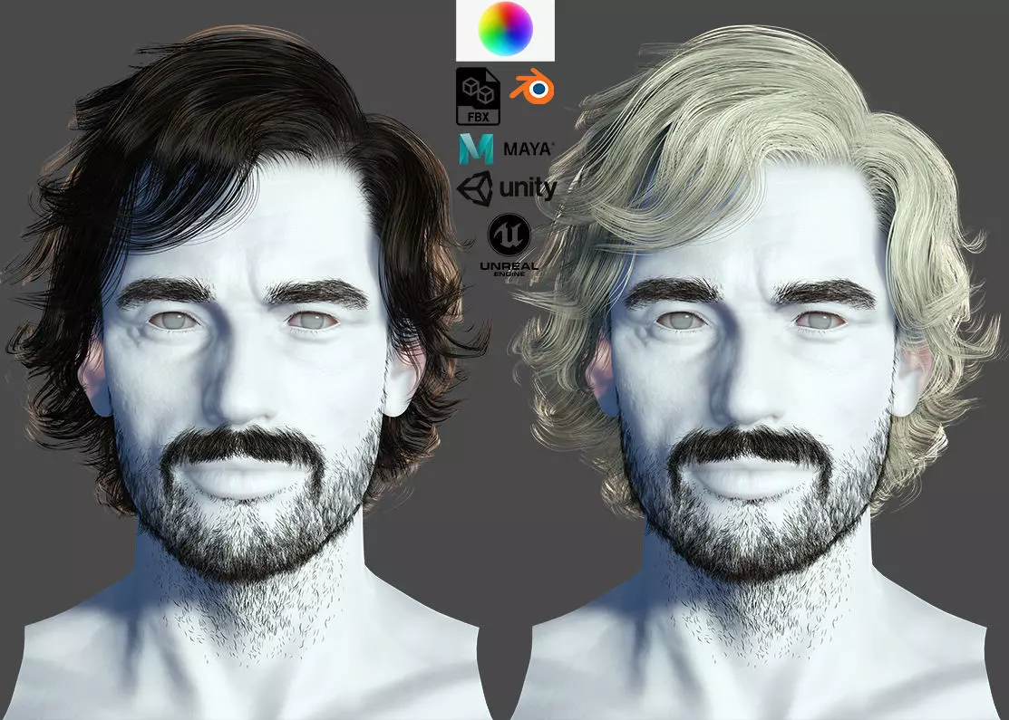 Realtime hair man low poly Hairstyle 2 Low-poly 3D model_0