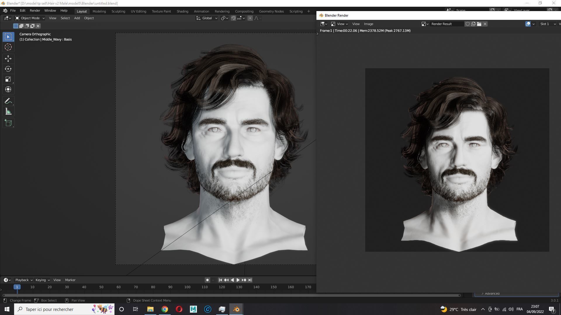 Realtime hair man low poly Hairstyle 2 Low-poly 3D model_14