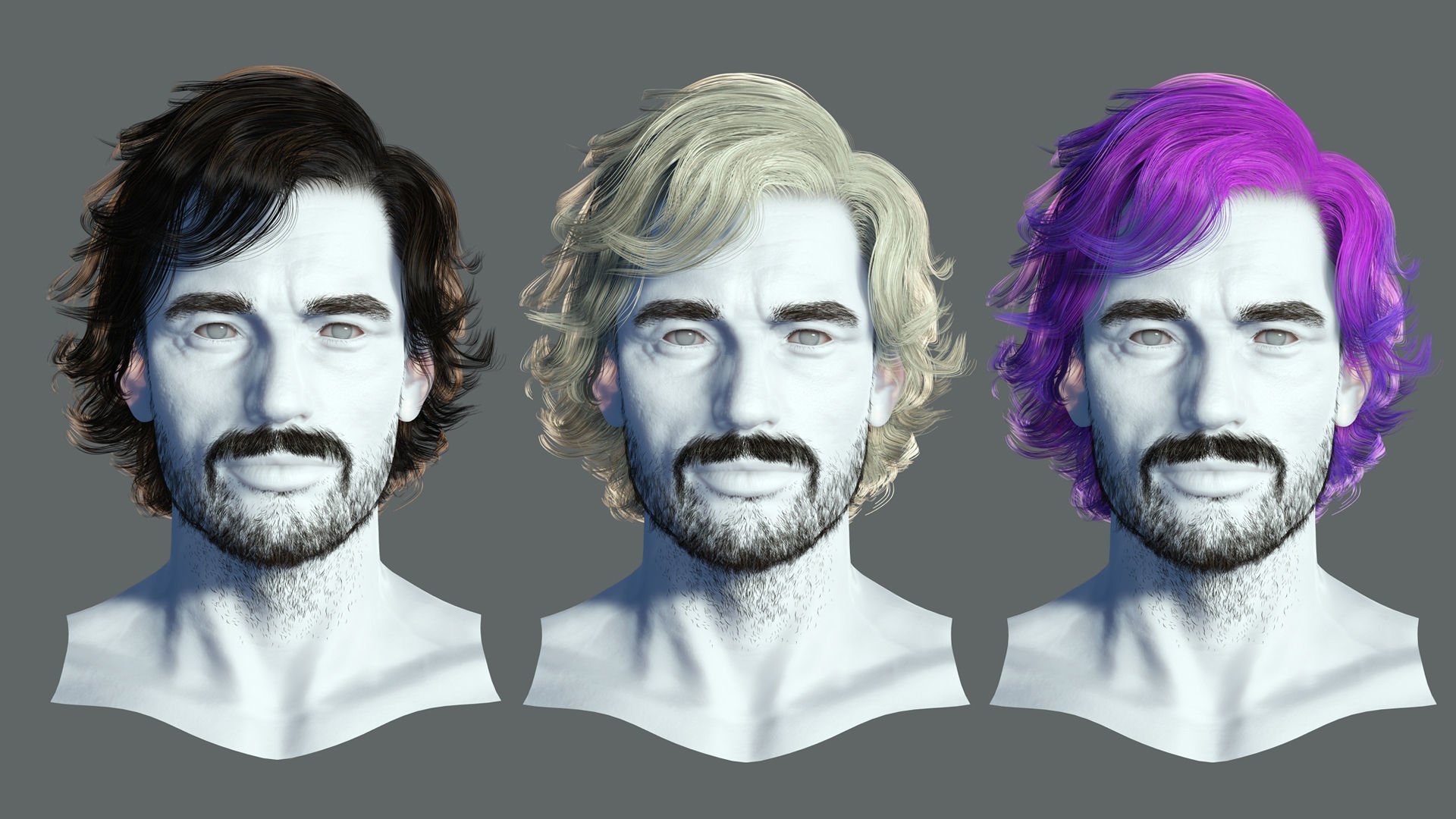 Realtime hair man low poly Hairstyle 2 Low-poly 3D model_1
