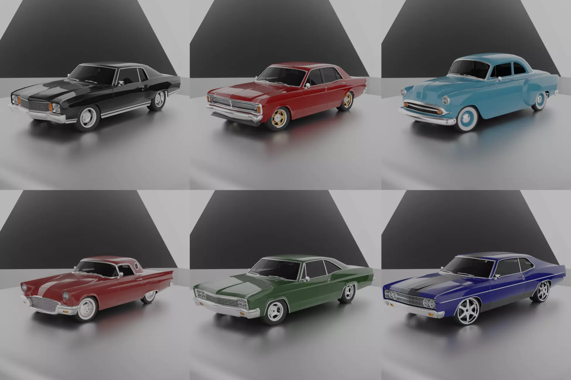50s 60s and 70s Car Pack 3 - 6 Cars Low-poly 3D model