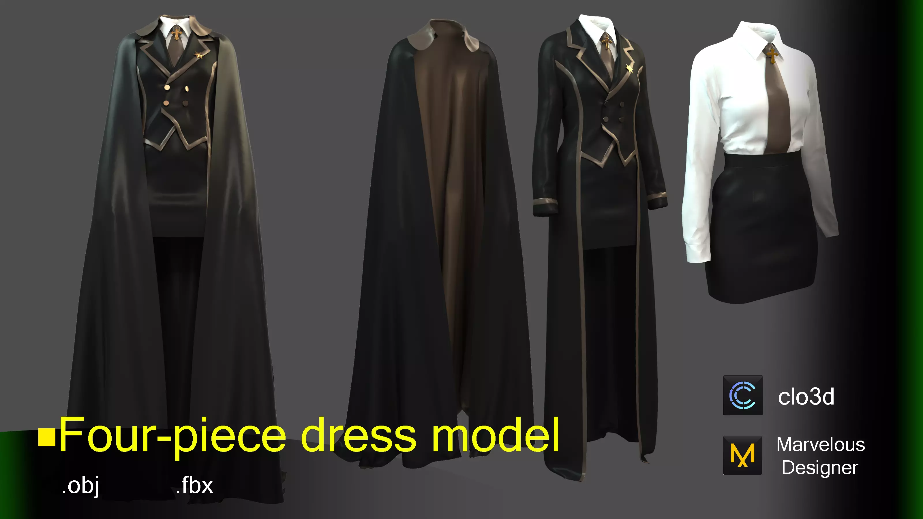 Dress with cape 3D model_0