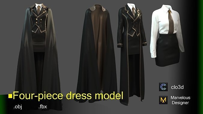 Dress with cape 3D model