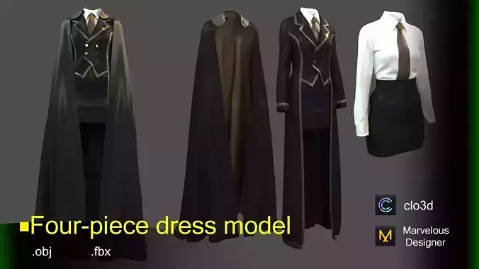 Dress with cape 3D model
