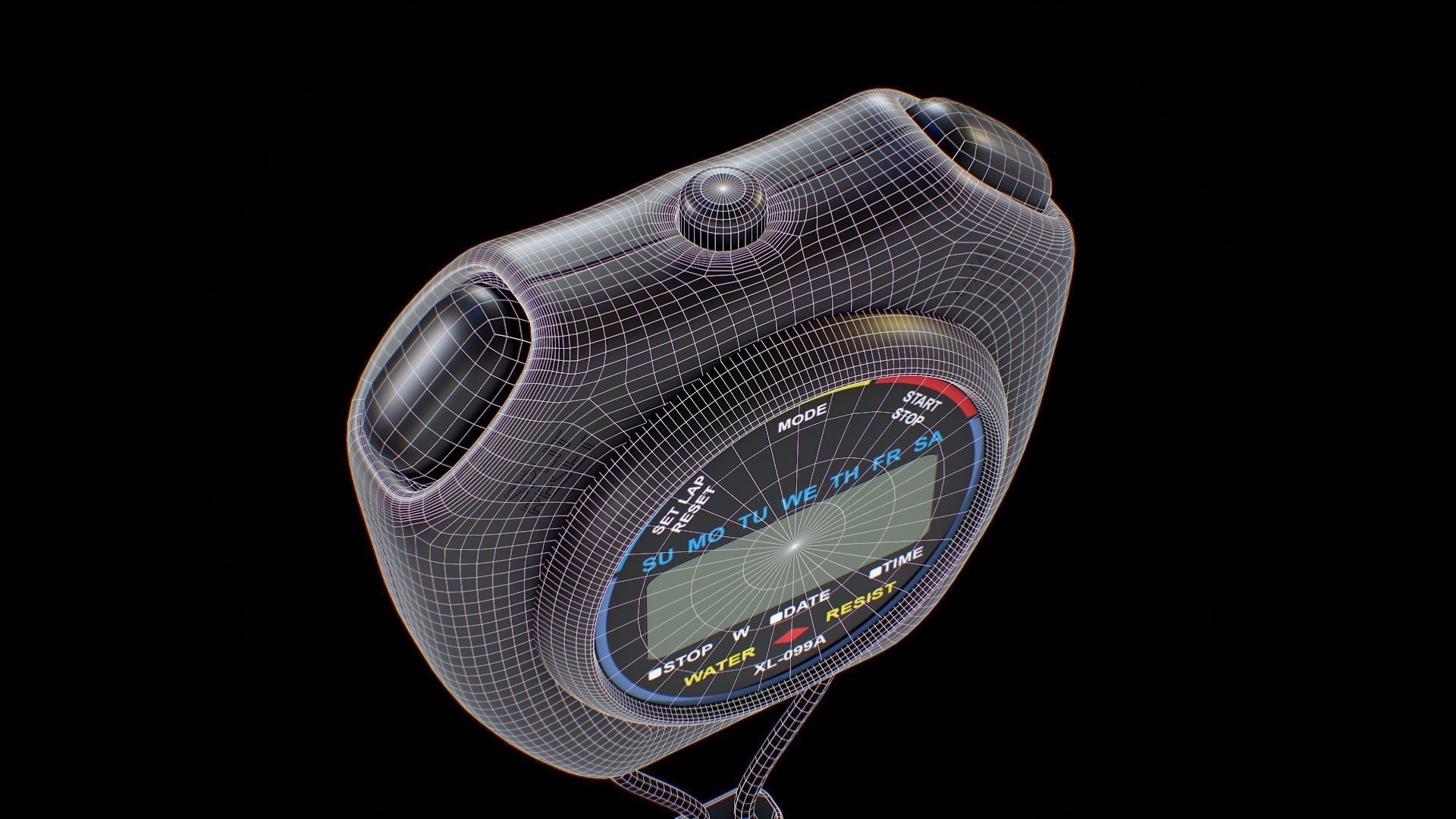 Stopwatch digital thermometer with cord Low-poly 3D model_22