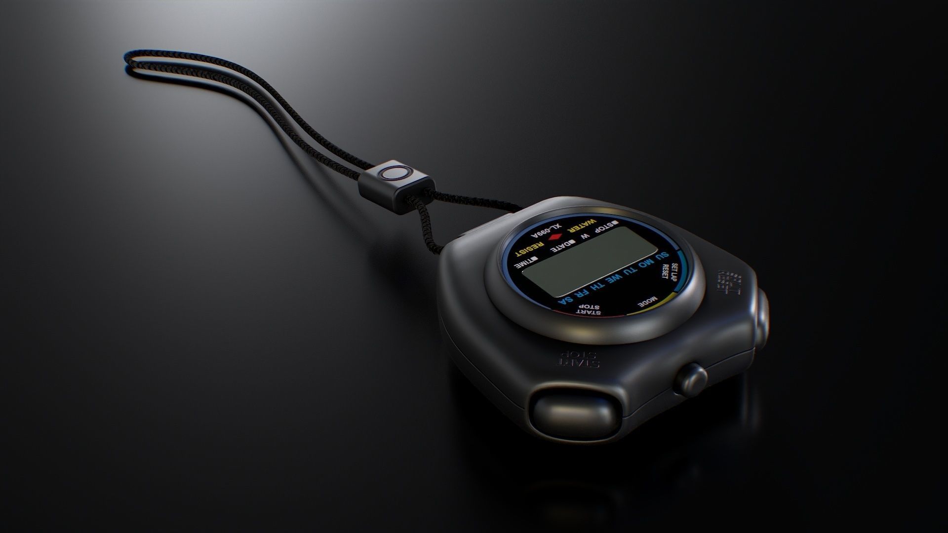 Stopwatch digital thermometer with cord Low-poly 3D model_8