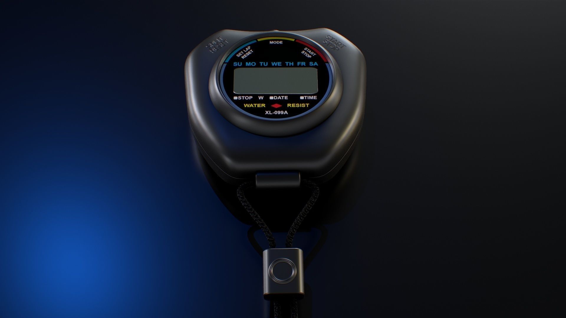 Stopwatch digital thermometer with cord Low-poly 3D model_3