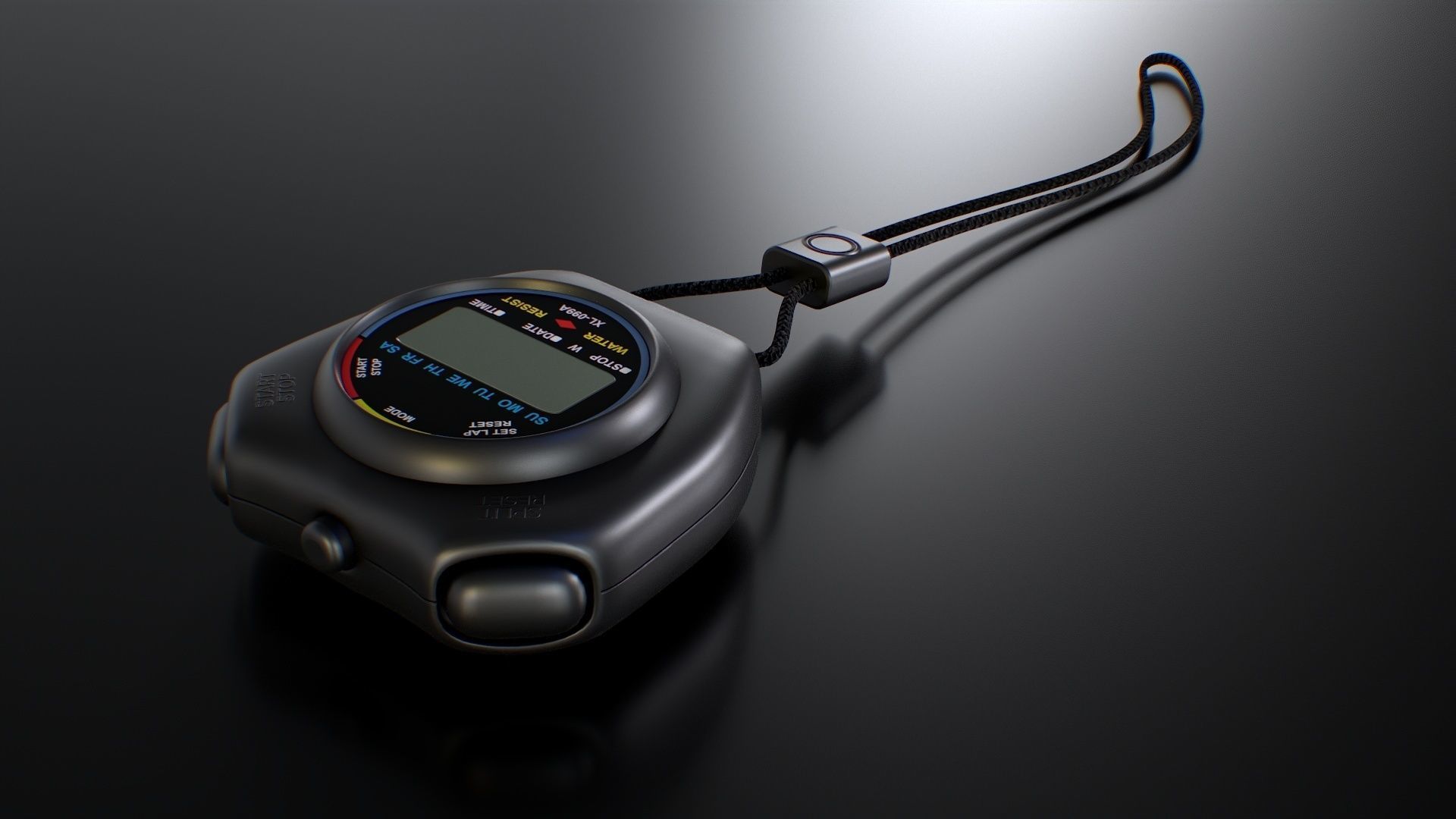 Stopwatch digital thermometer with cord Low-poly 3D model_4