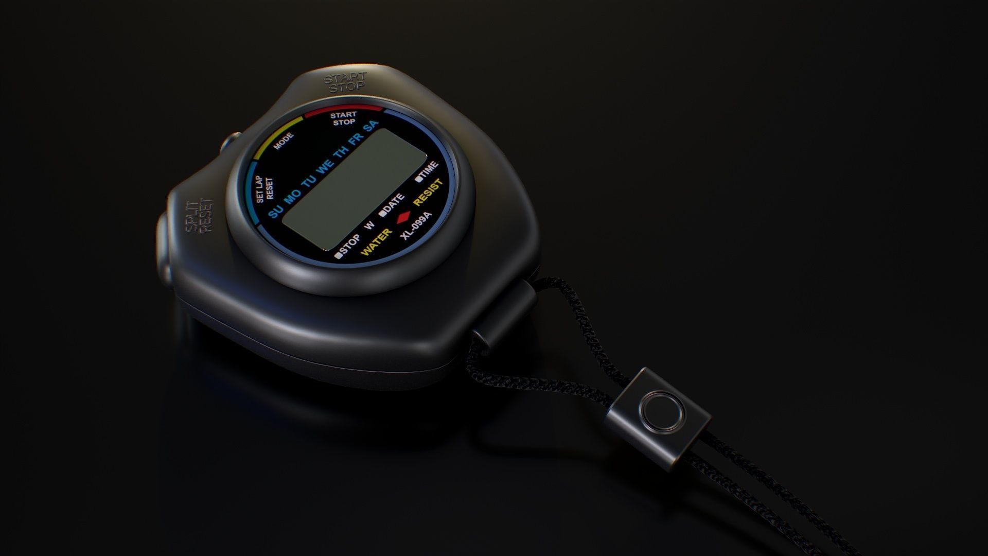 Stopwatch digital thermometer with cord Low-poly 3D model_2