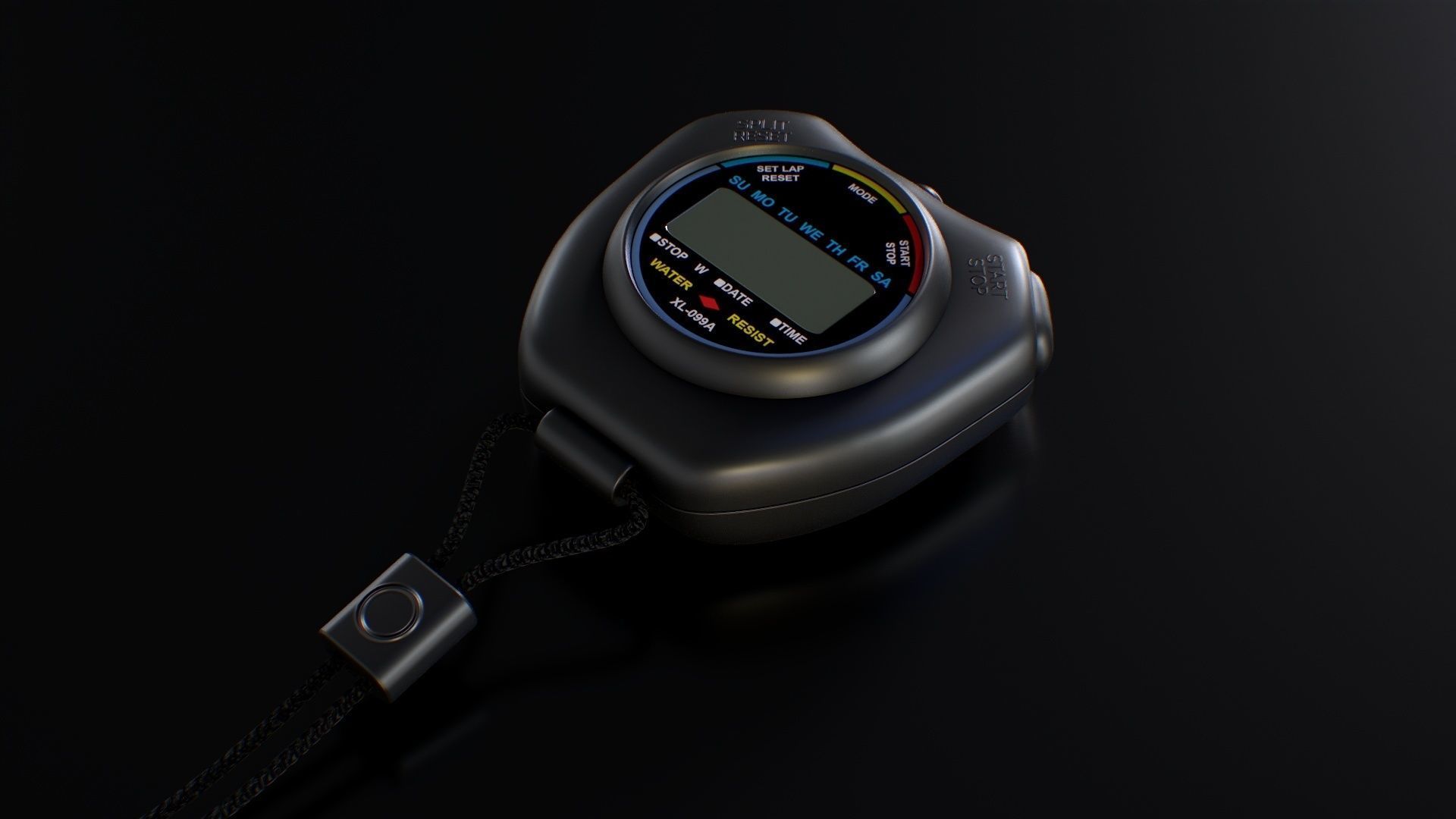 Stopwatch digital thermometer with cord Low-poly 3D model_7