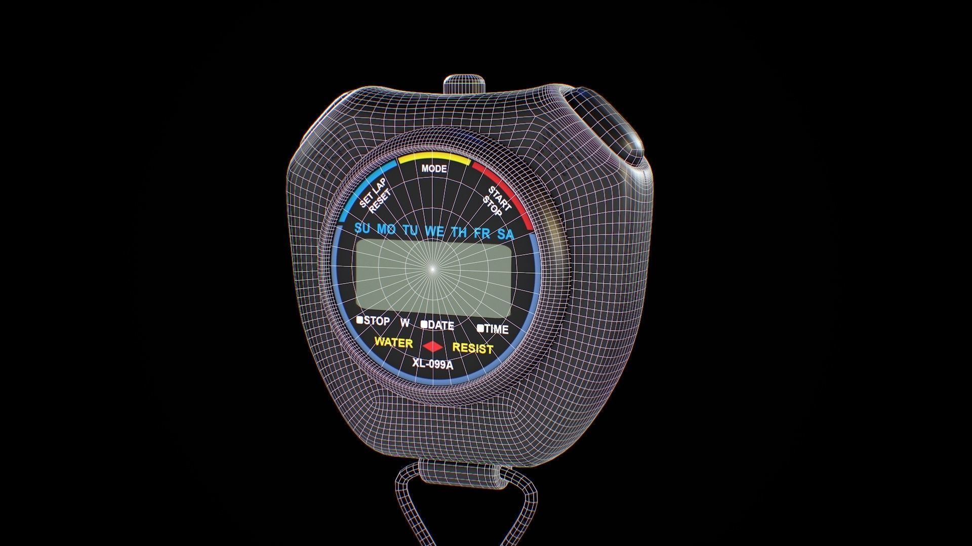 Stopwatch digital thermometer with cord Low-poly 3D model_21