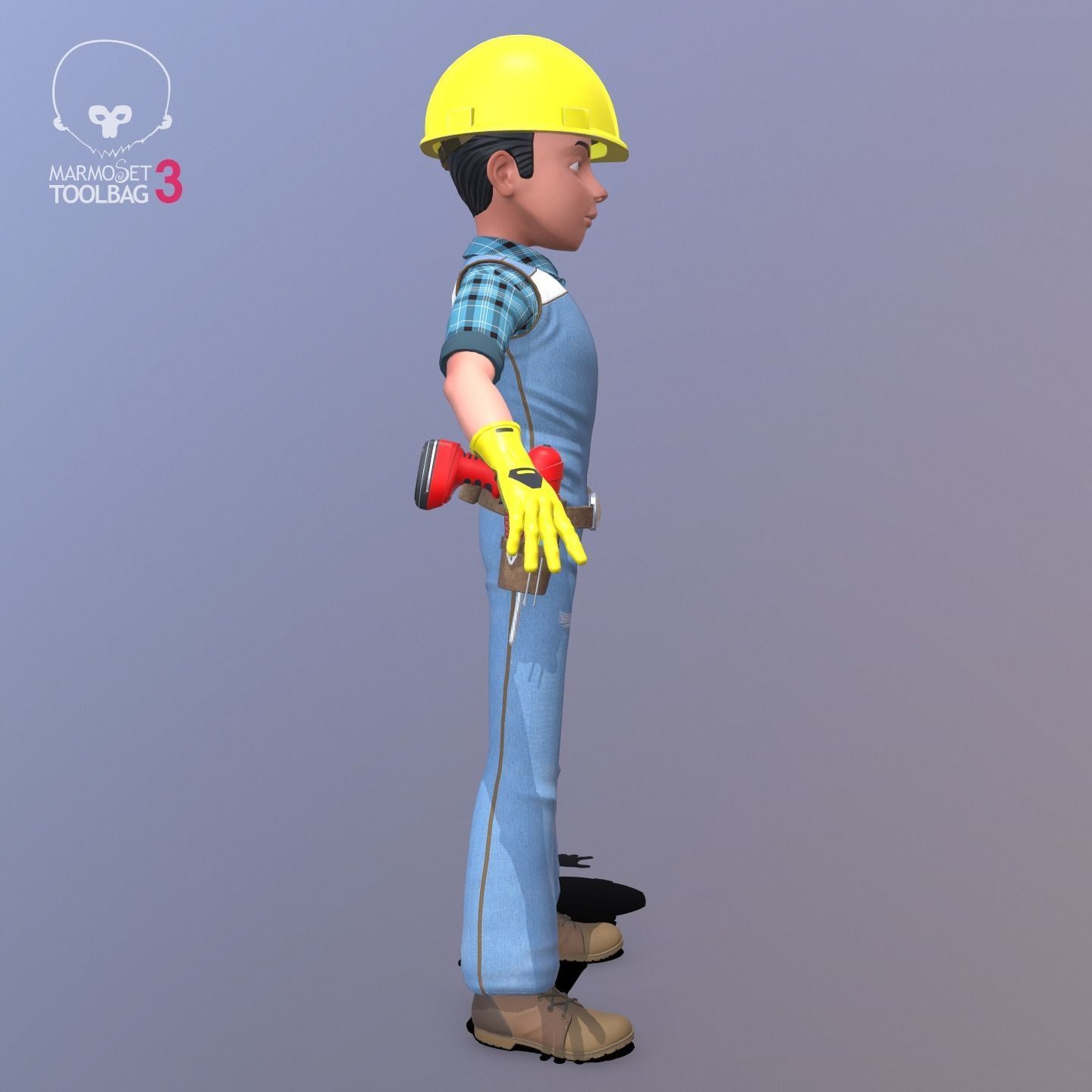 Builder construction worker Low-poly 3D model_9