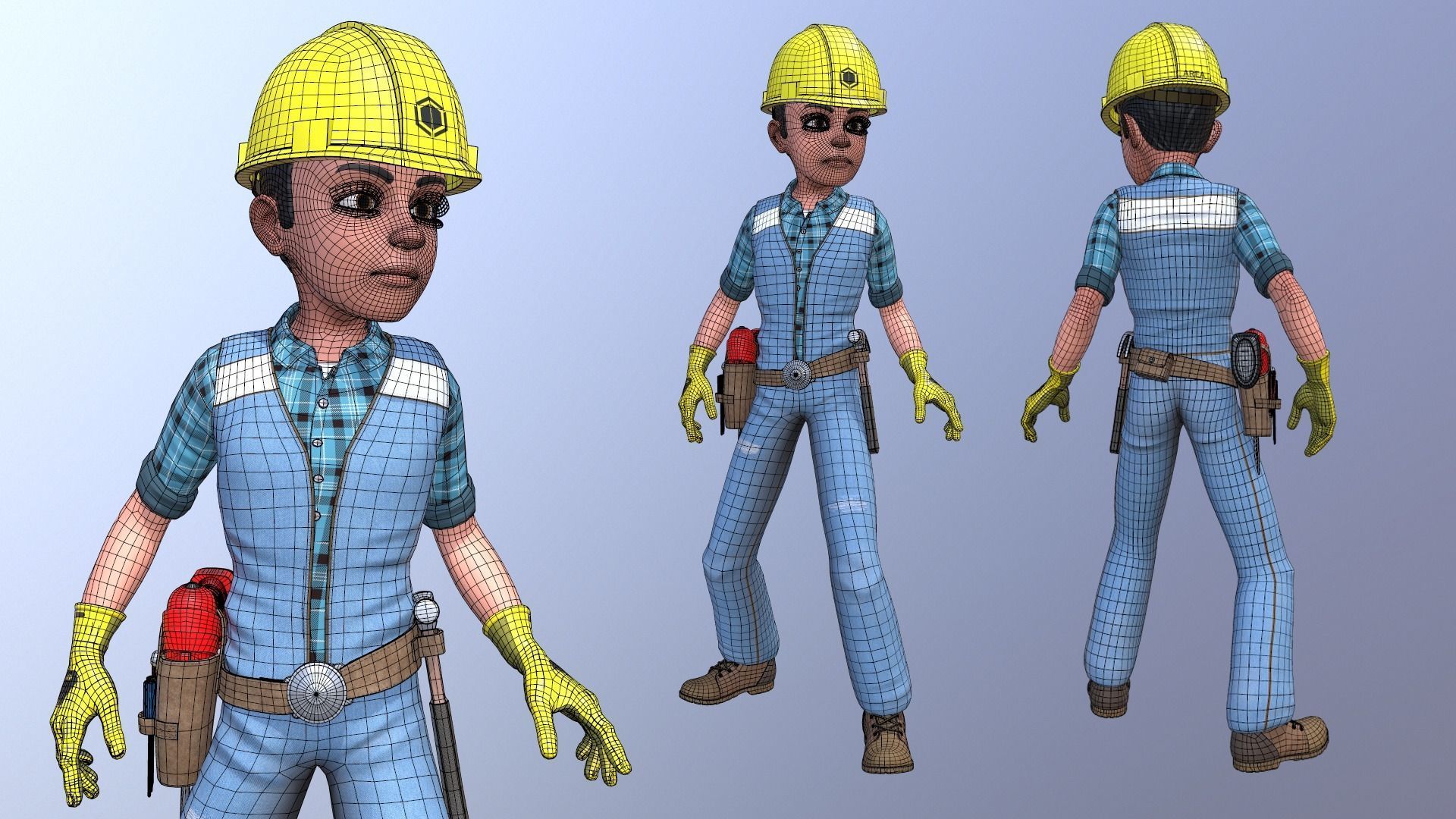 Builder construction worker Low-poly 3D model_4