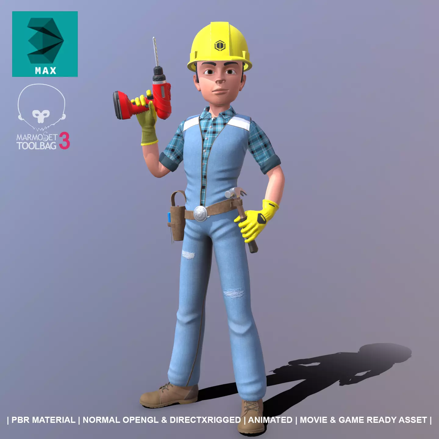 Builder construction worker Low-poly 3D model_0