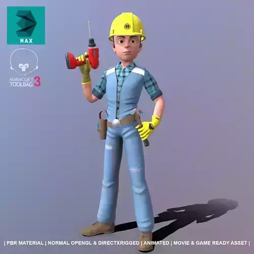 Builder construction worker Low-poly 3D model