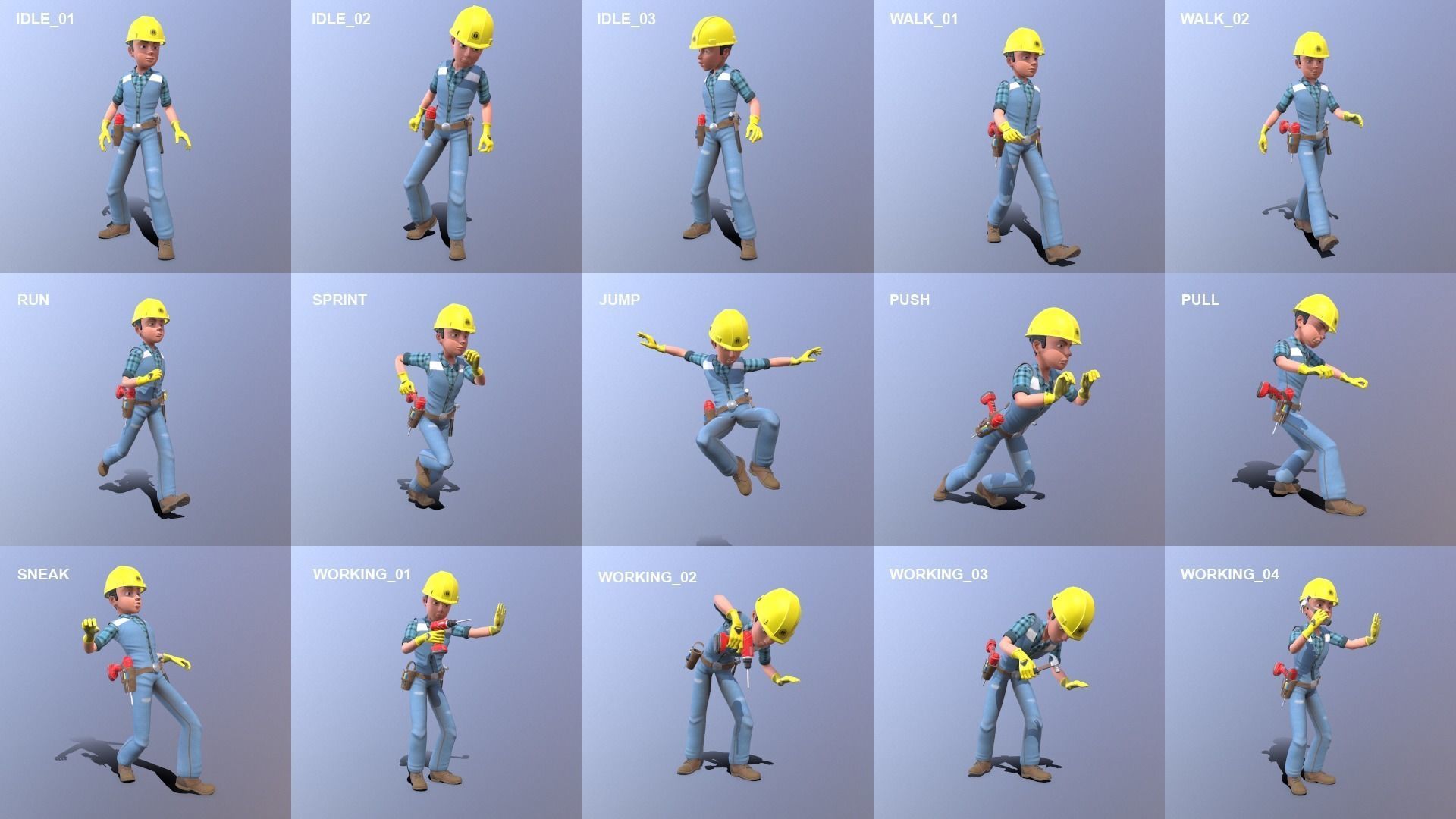 Builder construction worker Low-poly 3D model_36