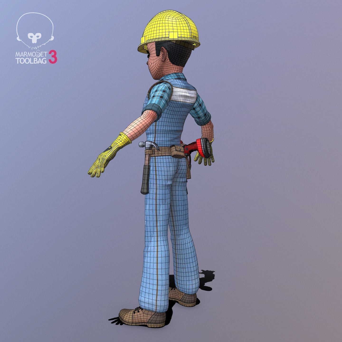 Builder construction worker Low-poly 3D model_16