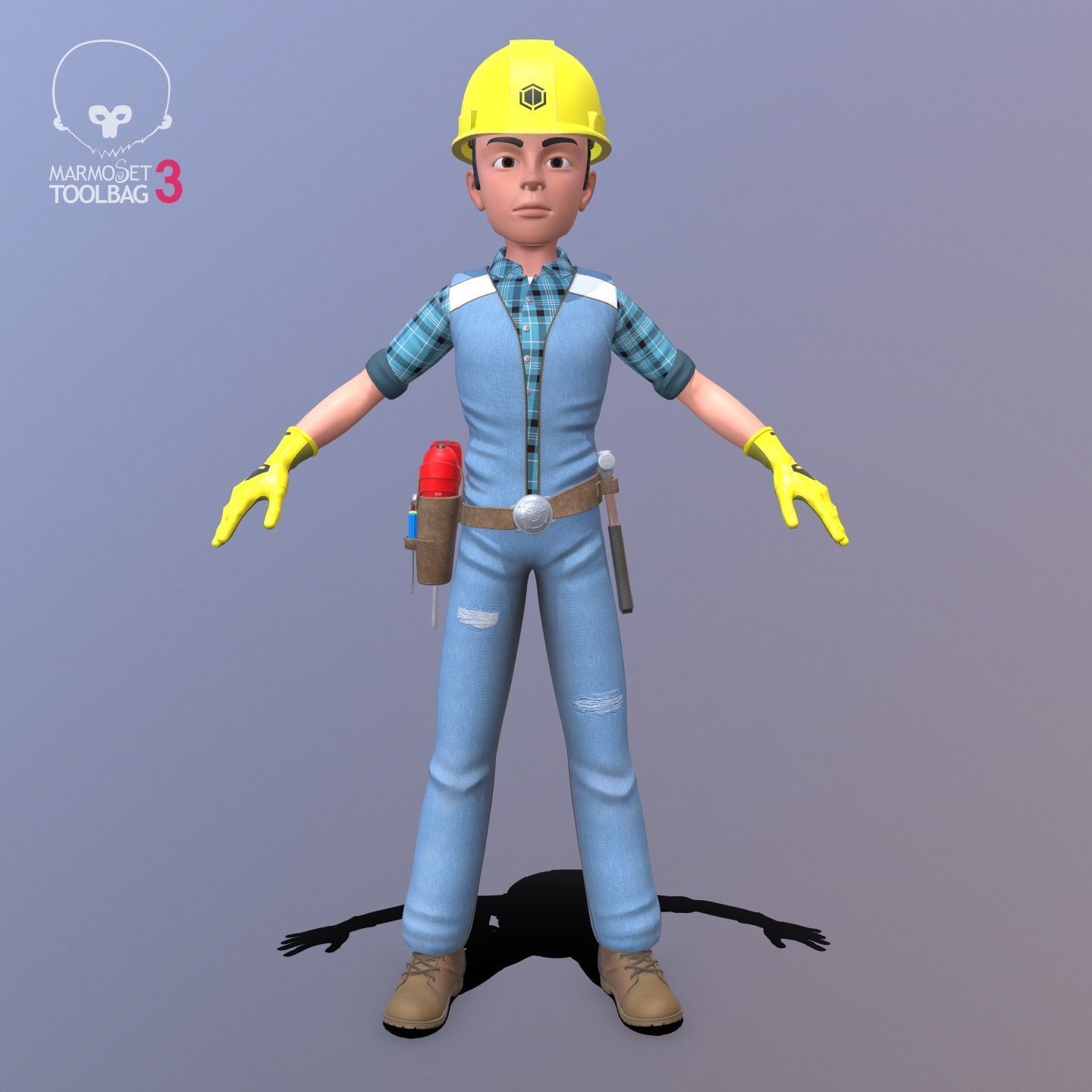 Builder construction worker Low-poly 3D model_5