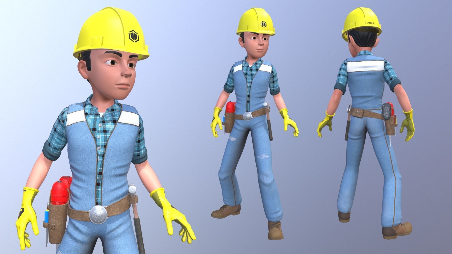 Builder construction worker Low-poly 3D model_3