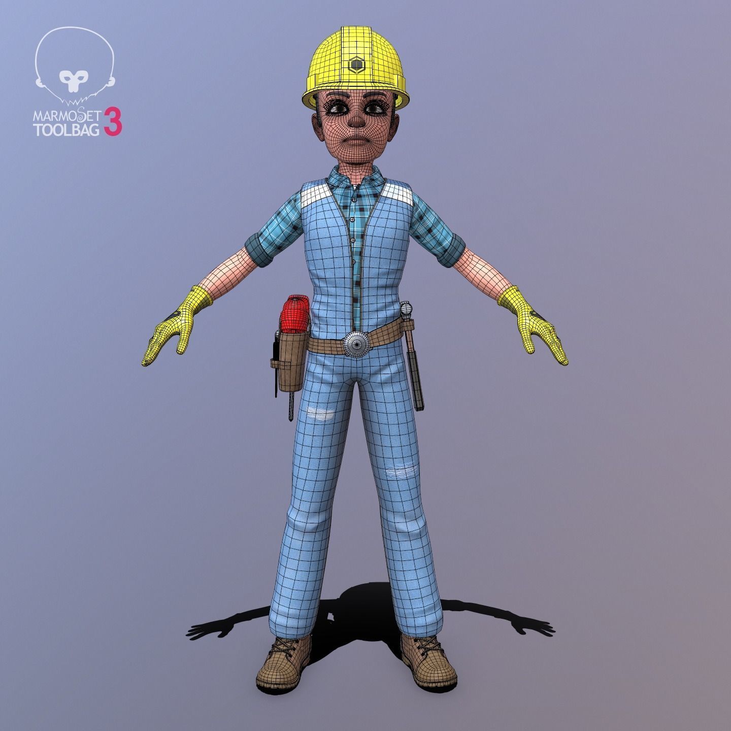 Builder construction worker Low-poly 3D model_6
